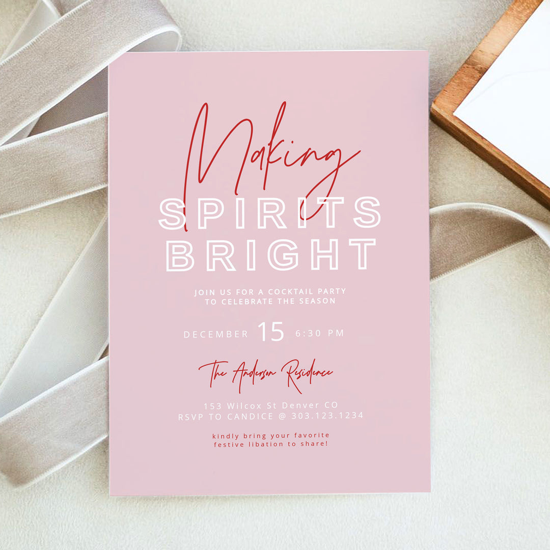 HENLEY Making Spirits Bright Pink Christmas Cocktail Party Invitations