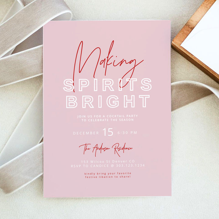 HENLEY Making Spirits Bright Pink Christmas Cocktail Party Invitations