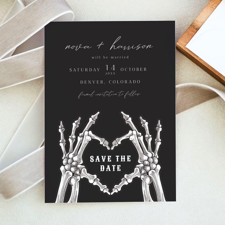 NOVA Black October Wedding Save the Date Cards with Photo