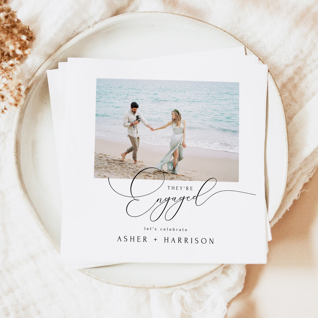 ASHER They're Engaged Custom Photo Engagement Party Napkins