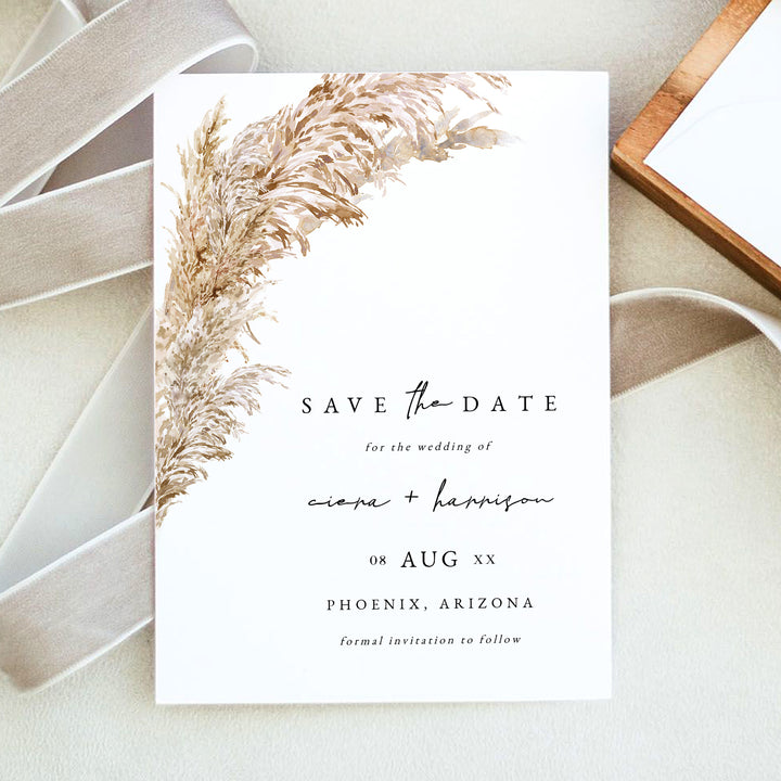CIERA Dry Pampas Grass Rustic Wedding Save the Date Cards with Photo