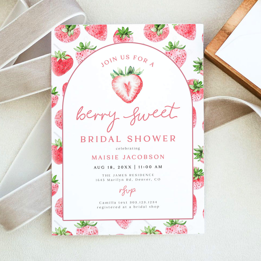 MAISIE Berry Sweet Strawberry Theme Summer Bridal Shower Invitation