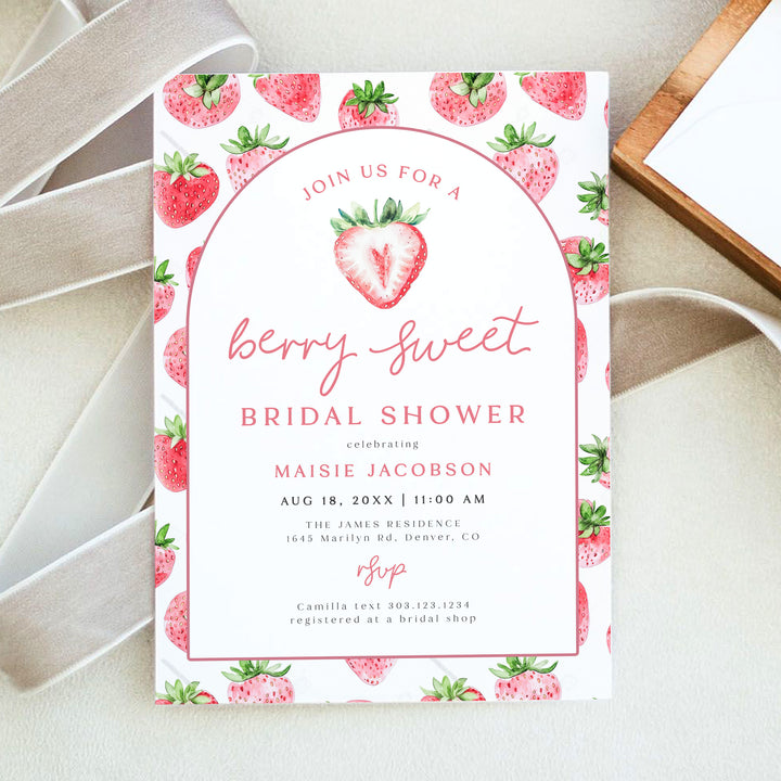 MAISIE Berry Sweet Strawberry Theme Summer Bridal Shower Invitation