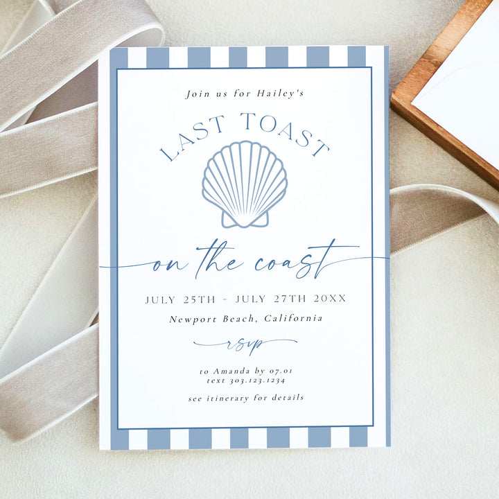 HAILEY Last Toast on the Coast Beach Bachelorette Invitation & Itinerary
