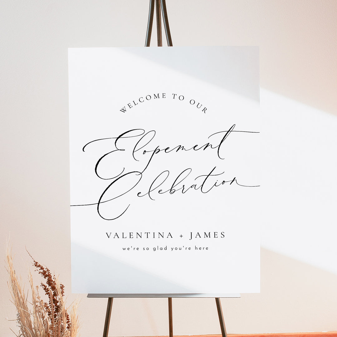 VALENTINA Personalized Elegant Elopement Celebration Party Welcome Sign