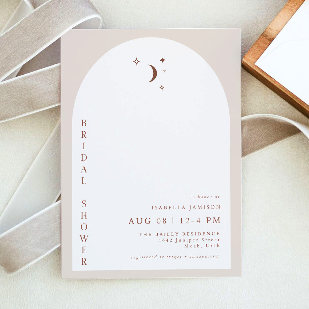 CELESTE Terracotta Celestial Boho Arch Wedding Shower Invitation