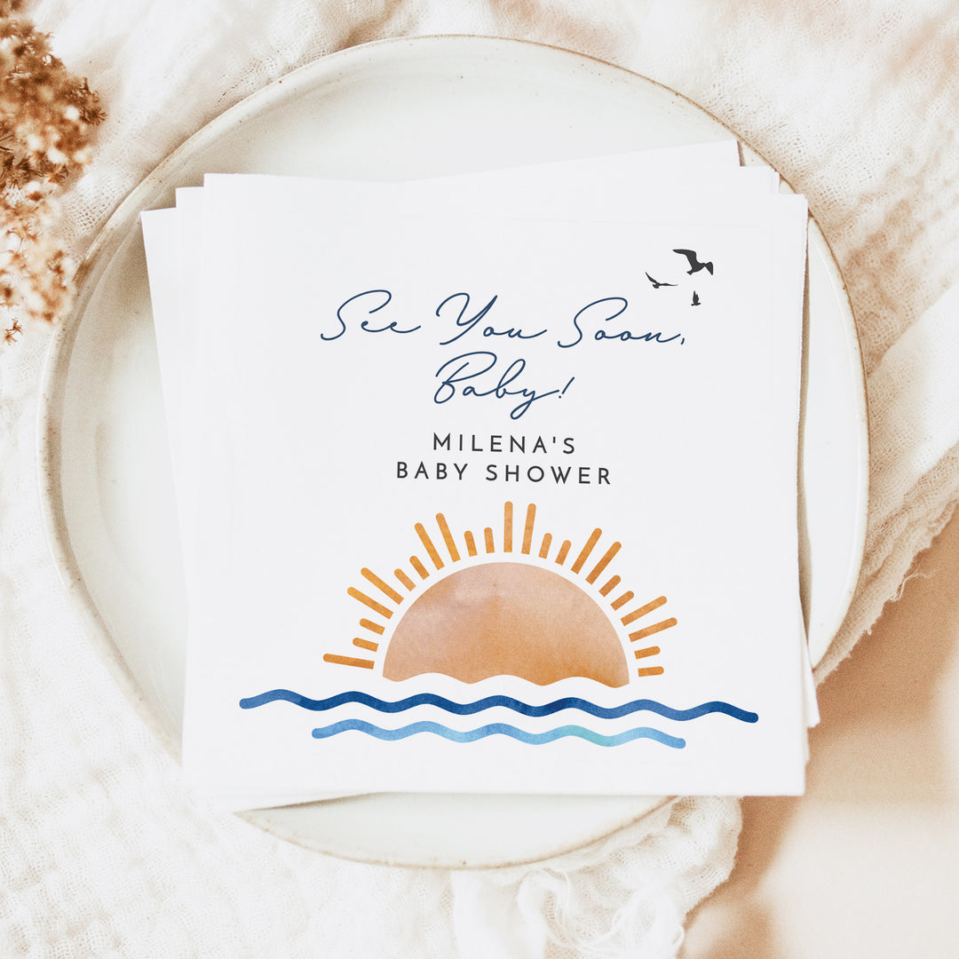 OCEANSIDE Personalized Sea You Soon Ocean Theme Baby Shower Napkins