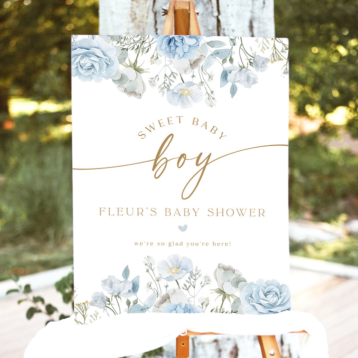 FLEUR Sweet Baby Boy Winter Floral Baby Shower Welcome Sign