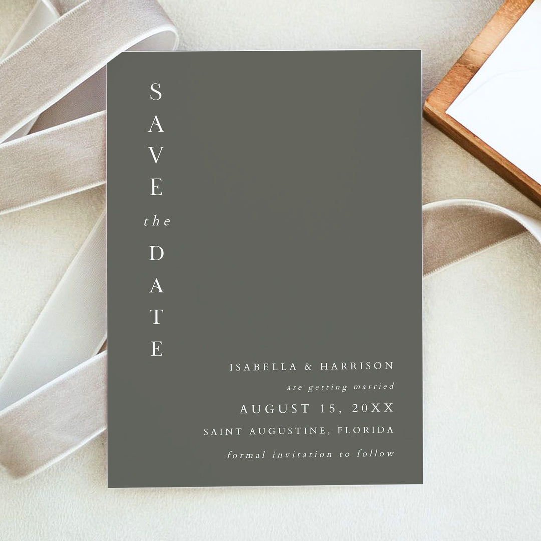 NINA Rustic Olive Green Wedding Photo Save the Date Cards