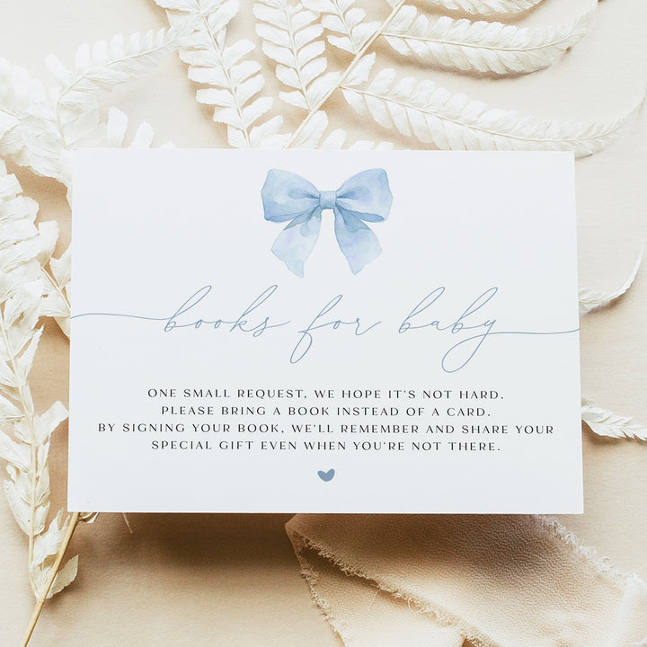 ANGELINA Dusty Blue Bow Baby Boy Shower Invitation Bundle