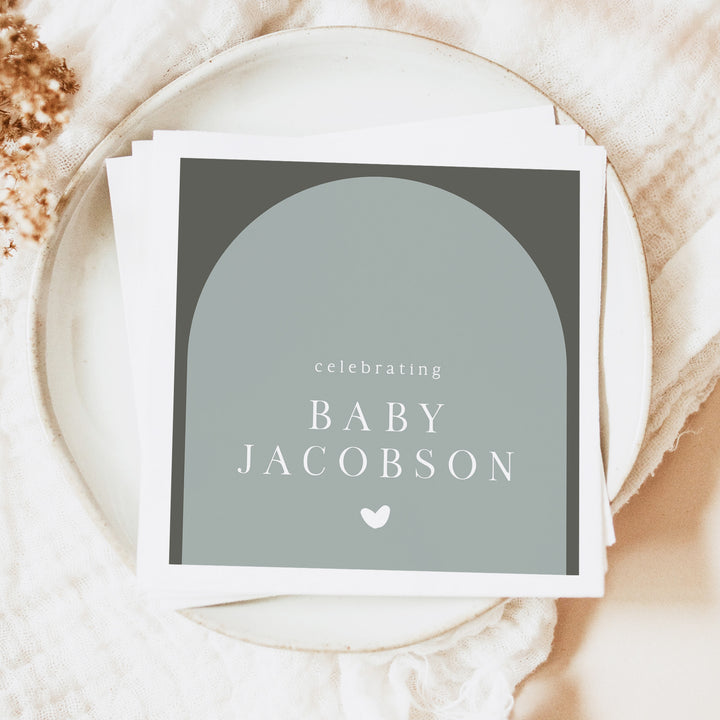 NINA Personalized Green Boho Baby Shower Napkins