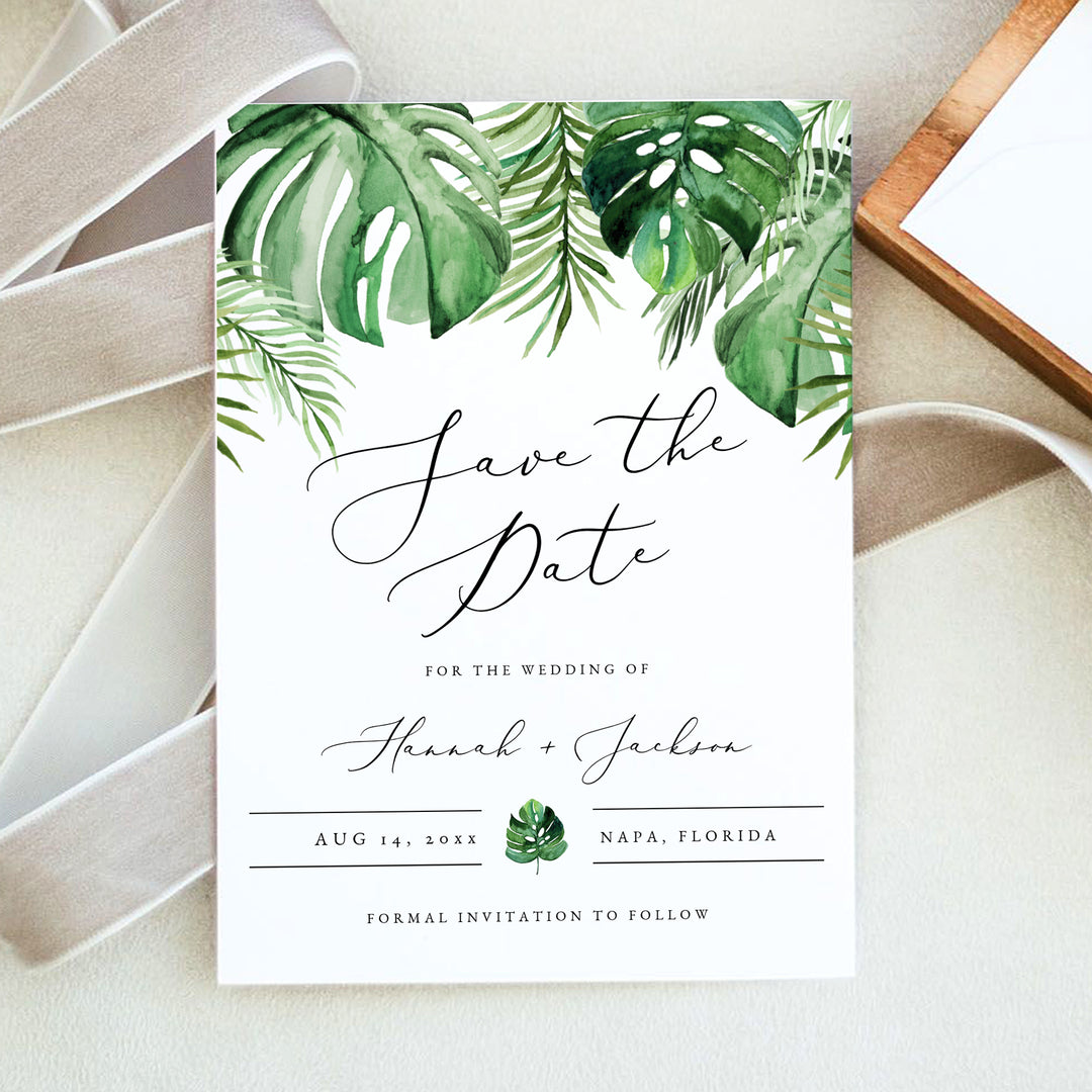 CORA Tropical Destination Wedding Save the Date Cards with Photo