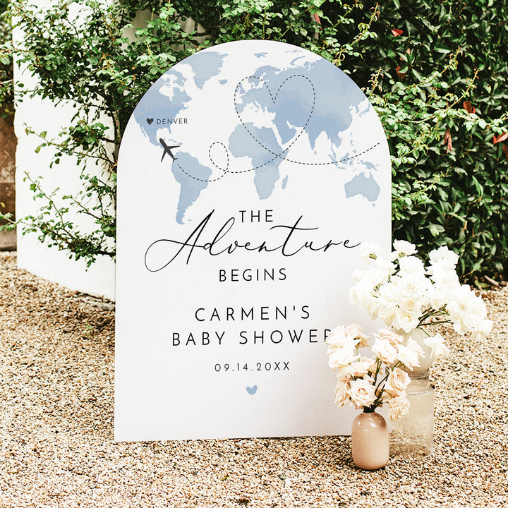 CARMEN Blue Map Adventure Begins Baby Shower Welcome Sign