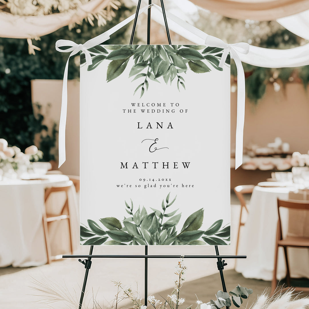 LANA Elegant Sage Green Garden Wedding Welcome Sign