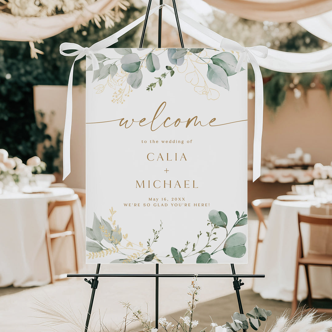CALIA Personalized Green Eucalyptus Garden Wedding Welcome Sign
