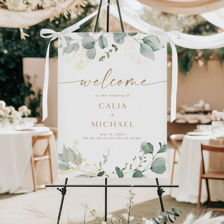CALIA Personalized Green Eucalyptus Garden Wedding Welcome Sign