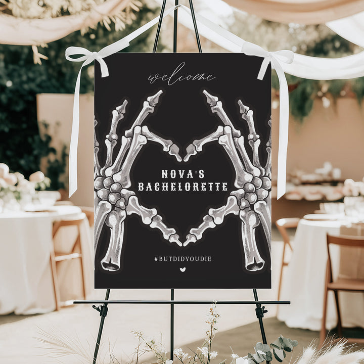 NOVA Black Goth Skeleton Bachelorette Party Sign