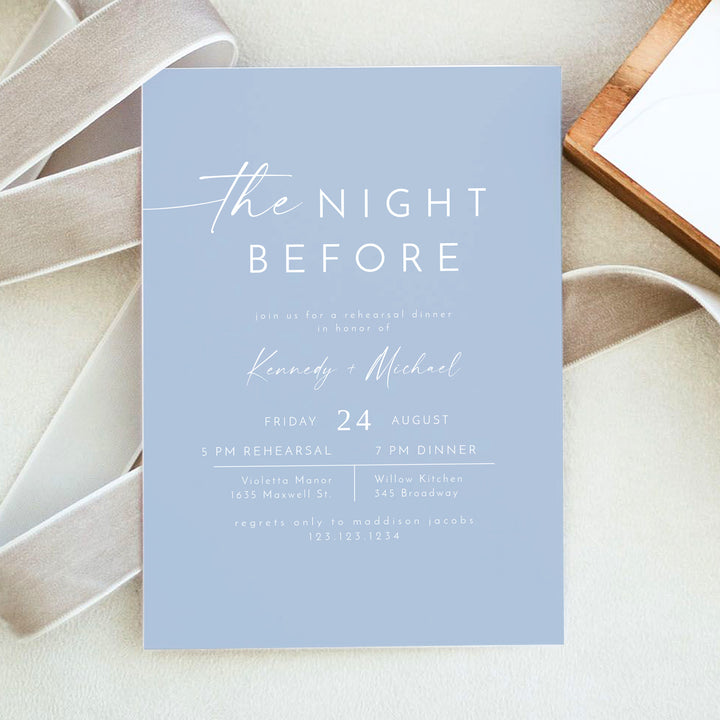KENNEDY The Night Before Sky Blue Wedding Rehearsal Dinner Invitation