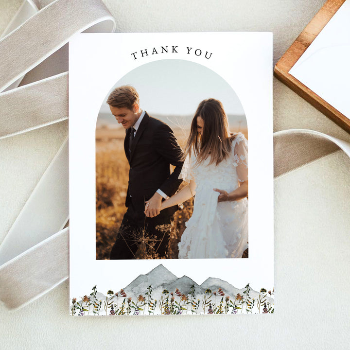 HEIDI Rustic Boho Wedding Photo Thank You Card