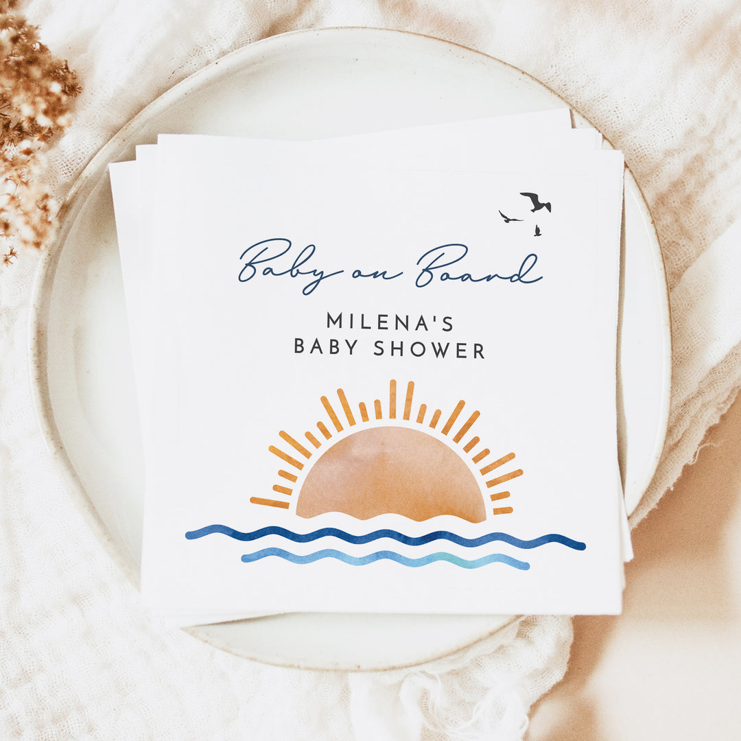 OCEANSIDE Gender Neutral Baby on Board Surf Baby Shower Napkins