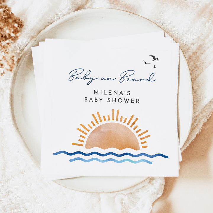 OCEANSIDE Gender Neutral Baby on Board Surf Baby Shower Napkins