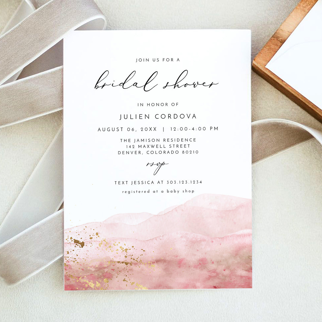 JULIEN Elegant Blush Watercolor Bridal Shower Invitation
