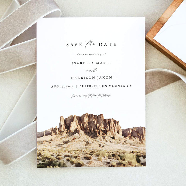 SUPERSTITION MOUNTAIN Desert Wedding Photo Save the Date Cards