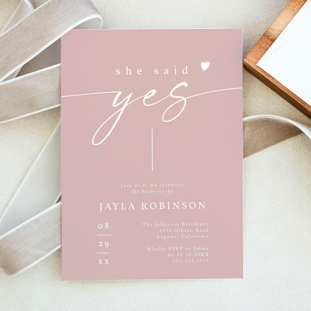 ROGUE Dusty Pink She Said Yes Bridal Shower Luncheon Invite