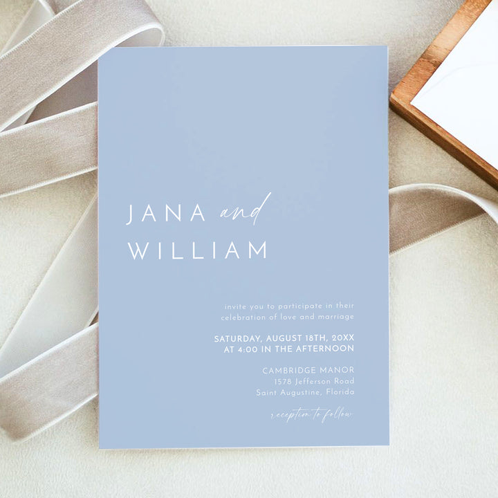 KENNEDY Light Blue Coastal Wedding Invitation with Photo
