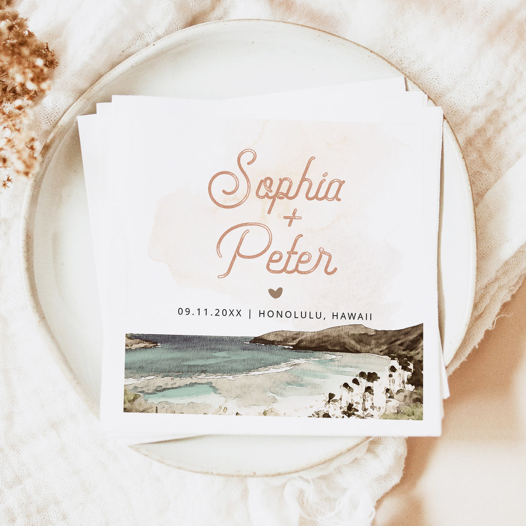 NANI Personalized Retro Hawaiian Tropical Island Wedding Napkins