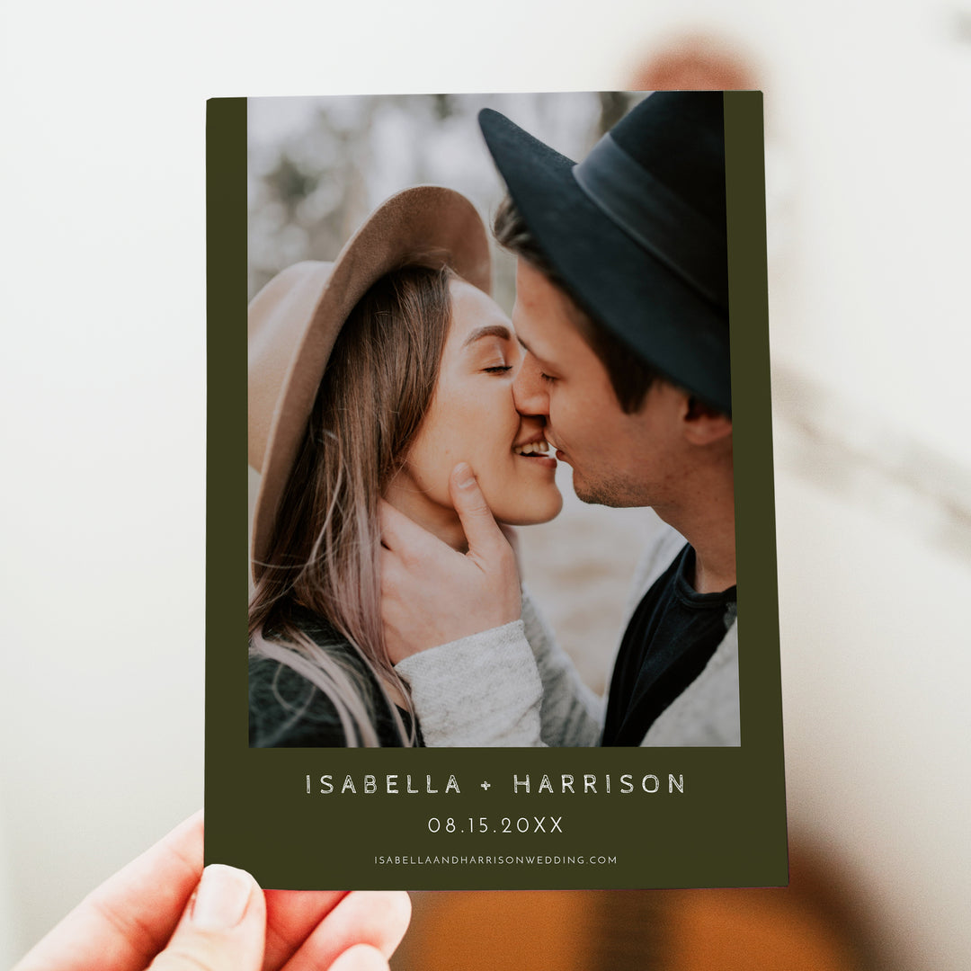 JENNA Rustic Forest Green Wedding Invitation Suite with Photo