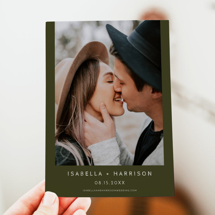 JENNA Rustic Forest Green Wedding Invitation Suite with Photo