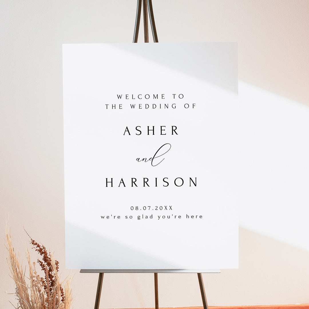 ASHER Formal Black and White Wedding Welcome Sign