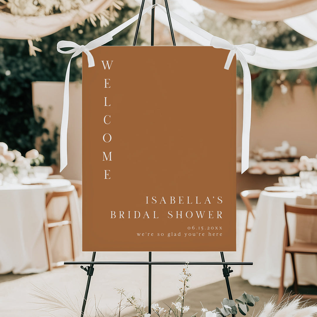 MIA Burnt Orange Minimalist Bridal Shower Welcome Sign