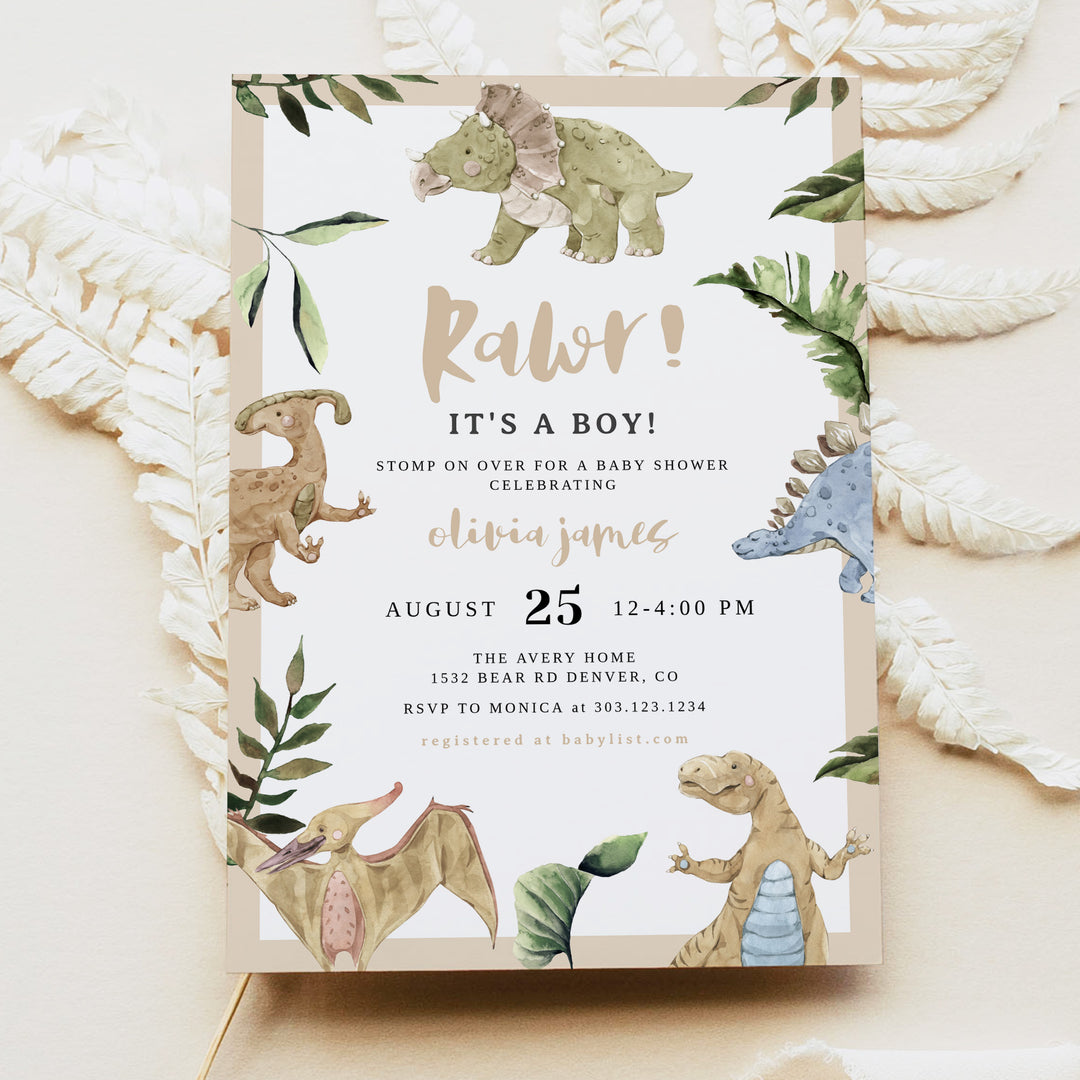 SPIKE Cute Watercolor Dinosaur Baby Shower Invitation Bundle