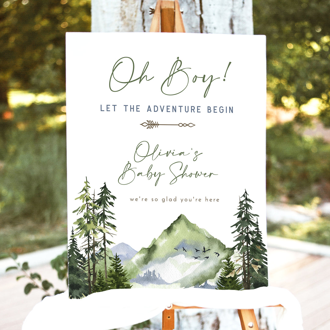 FINN Mountain Let the Adventure Begin Baby Shower Welcome Sign