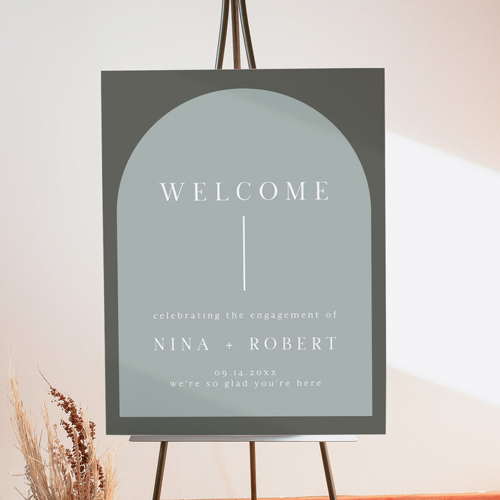NINA Elegant Green Boho Engagement Party Welcome Sign