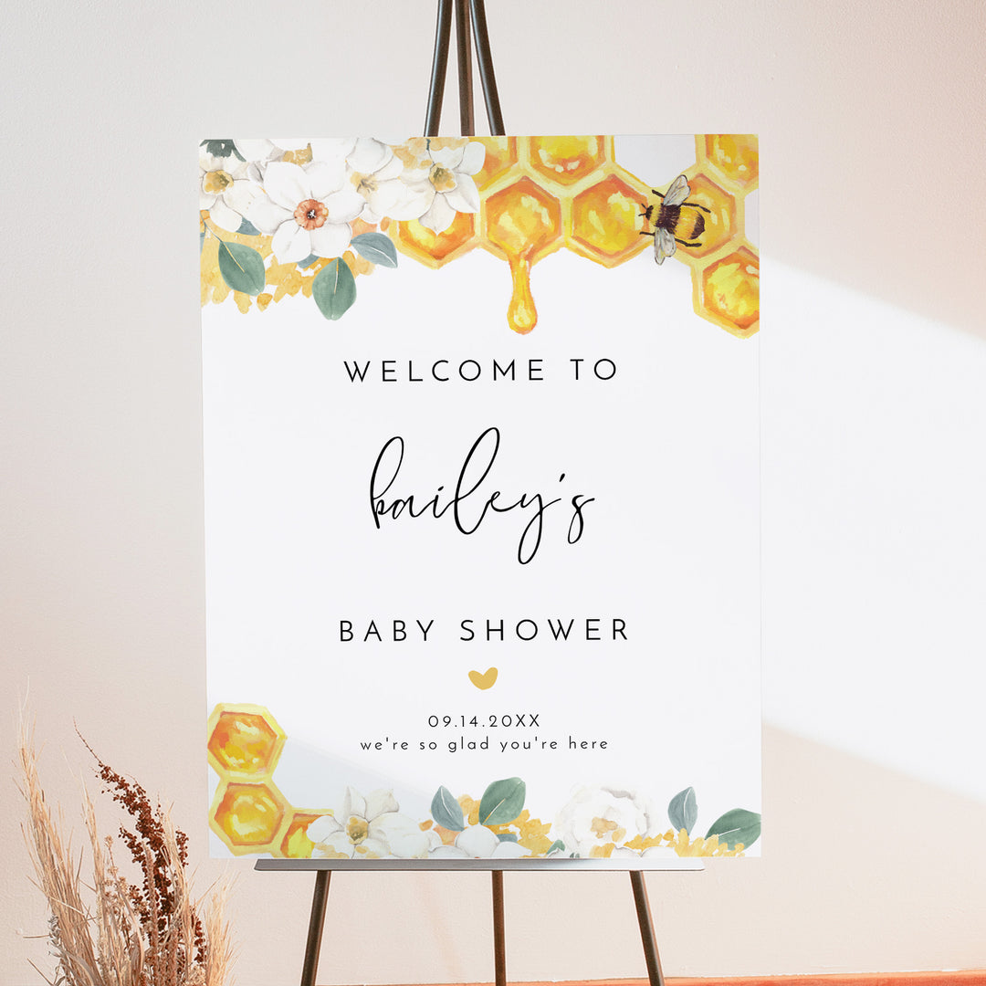 ROMY Yellow Watercolor Honey Bee Baby Shower Sign