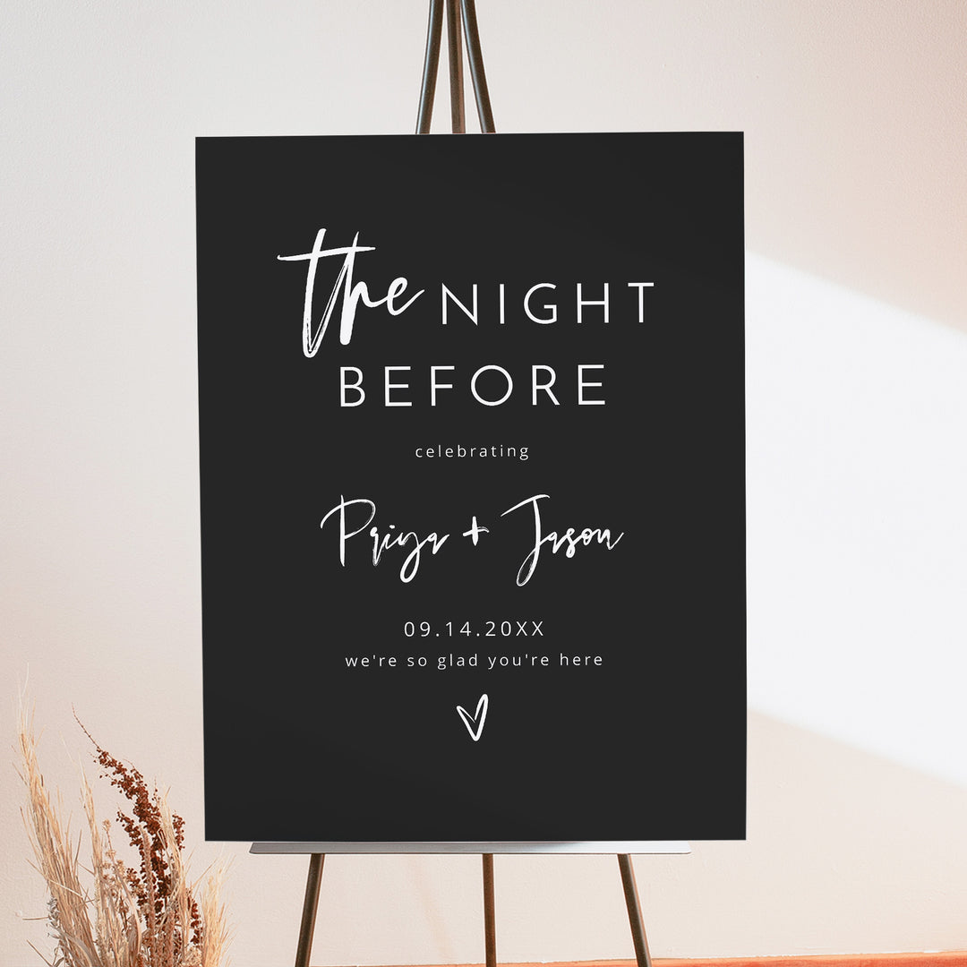 PRIYA The Night Before Sign for Minimalist Wedding Rehearsal Dinner