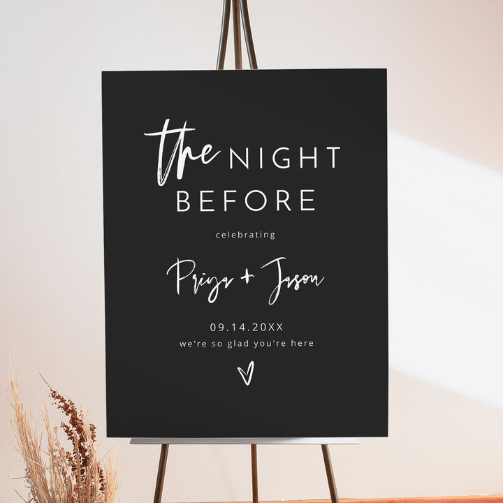 PRIYA The Night Before Sign for Minimalist Wedding Rehearsal Dinner