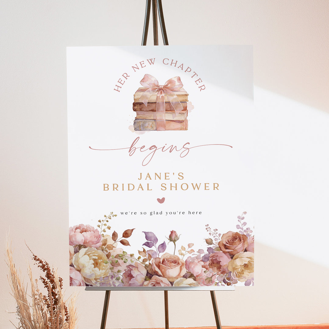 JANE Her New Chapter Begins Boho Floral Bridal Shower Sign