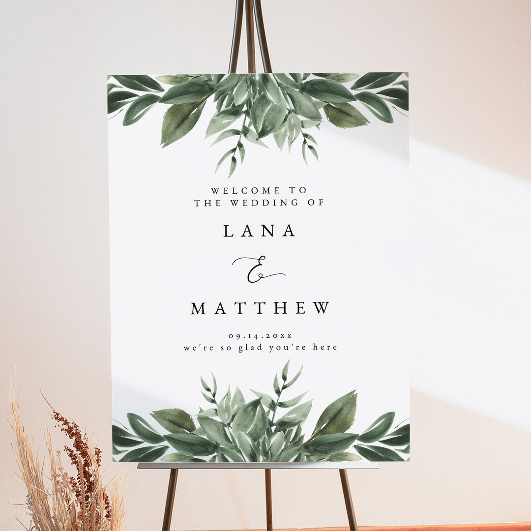 LANA Elegant Sage Green Garden Wedding Welcome Sign