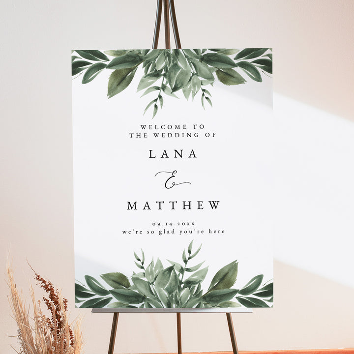 LANA Elegant Sage Green Garden Wedding Welcome Sign