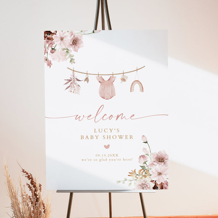 LUCY Boho Floral Baby Girl Shower Welcome Sign