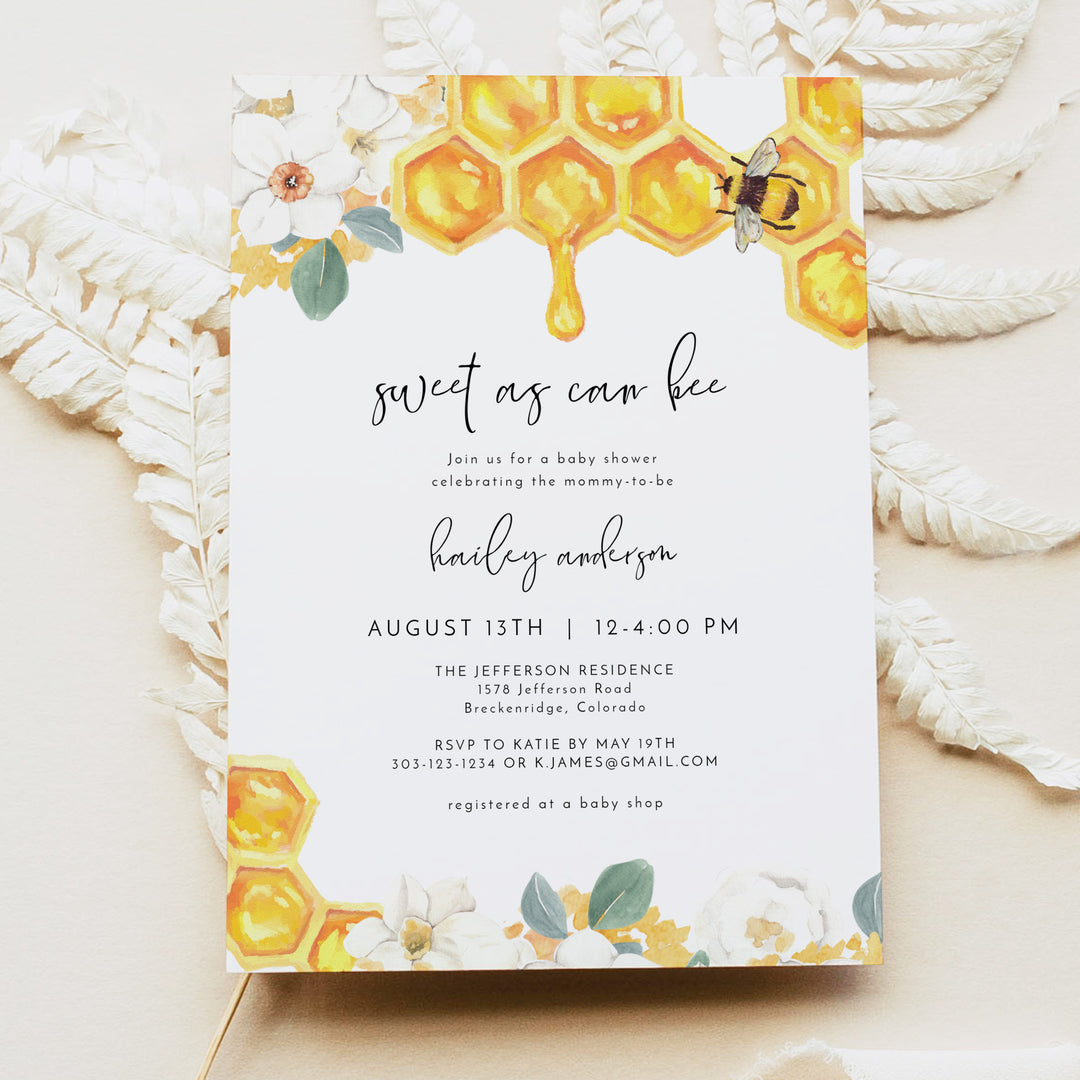 ROMY Sweet as Can Bee Boho Floral Baby Shower Invitation Bundle