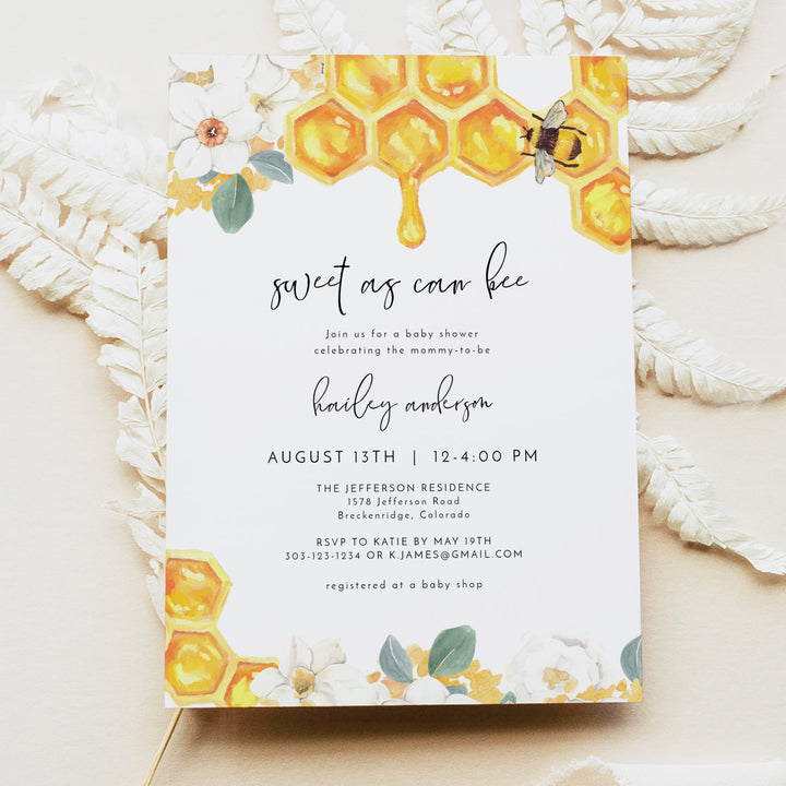 ROMY Sweet as Can Bee Boho Floral Baby Shower Invitation Bundle