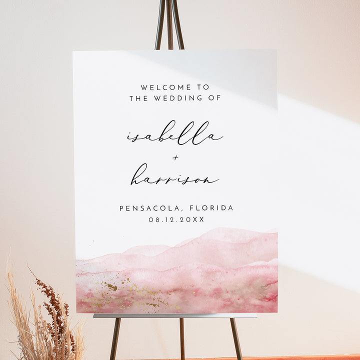 JULIEN Elegant Pink Watercolor Wedding Welcome Sign
