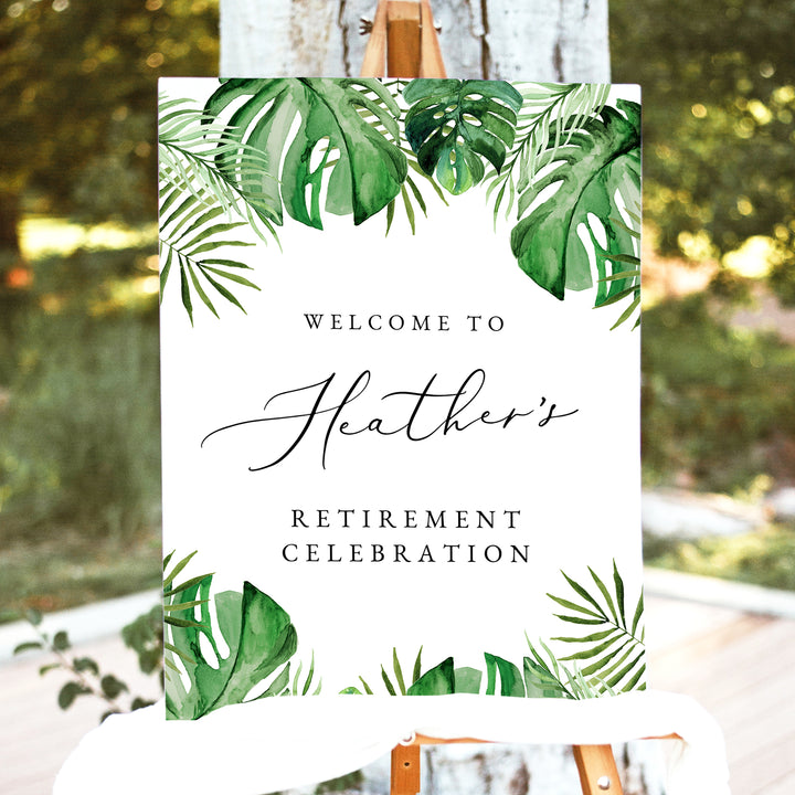 CORA Tropical Green Monstera Retirement Party Welcome Sign