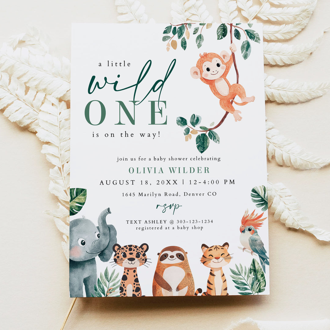 WILDER Wild One Jungle Baby Shower Invitation Bundle