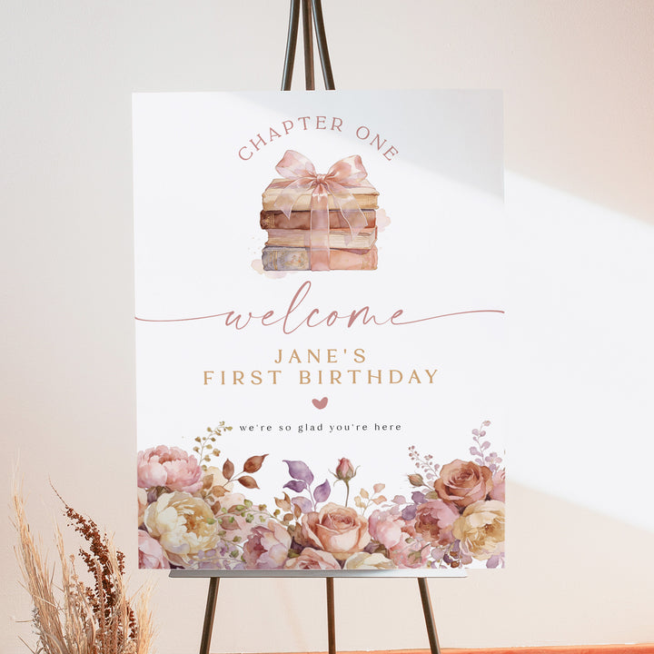 JANE Girl's Chapter One Storybook Birthday Party Welcome Sign